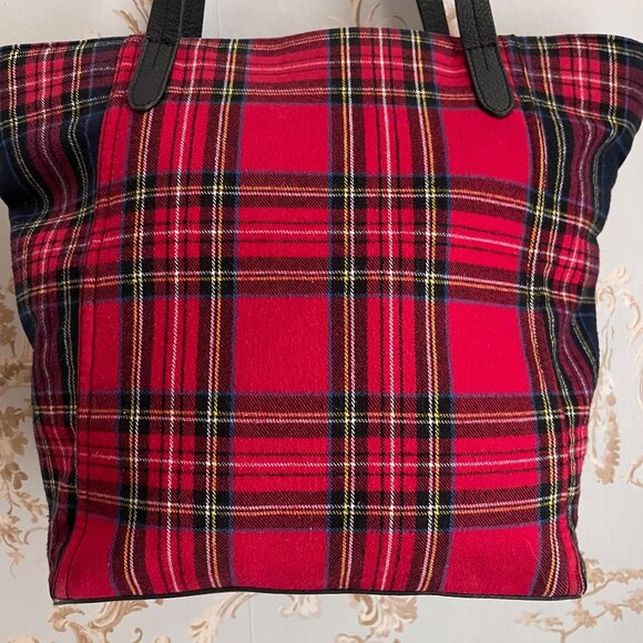 J Jill Women Preppy Tartan Plaid Tote Bag Leather Handles Academia Winter Style - Picture 4 of 12